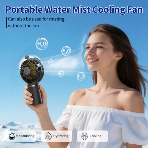BQSS Handheld Misting Fan Portable for Travel Home Office Outdoor, Black